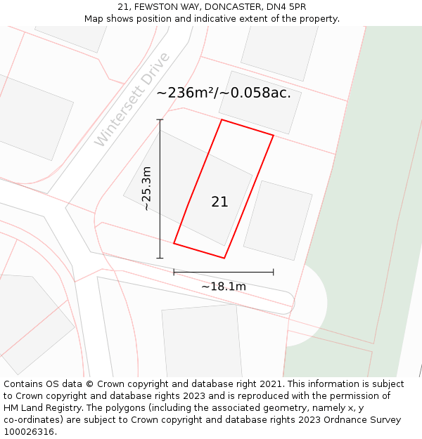 21, FEWSTON WAY, DONCASTER, DN4 5PR: Plot and title map