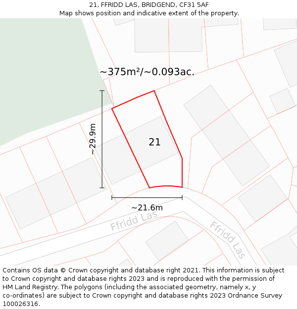 21, FFRIDD LAS, BRIDGEND, CF31 5AF: Plot and title map