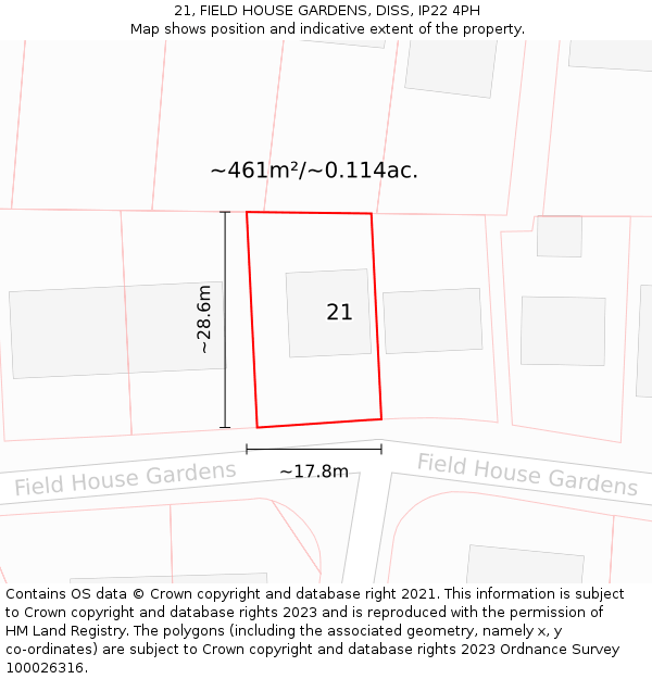 21, FIELD HOUSE GARDENS, DISS, IP22 4PH: Plot and title map