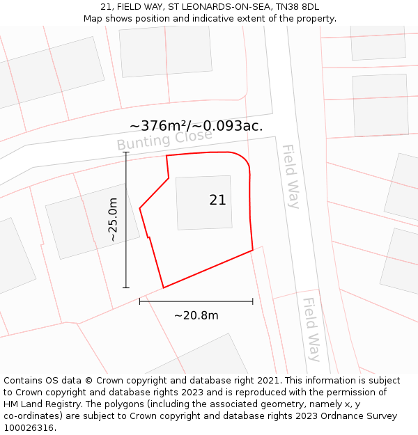 21, FIELD WAY, ST LEONARDS-ON-SEA, TN38 8DL: Plot and title map