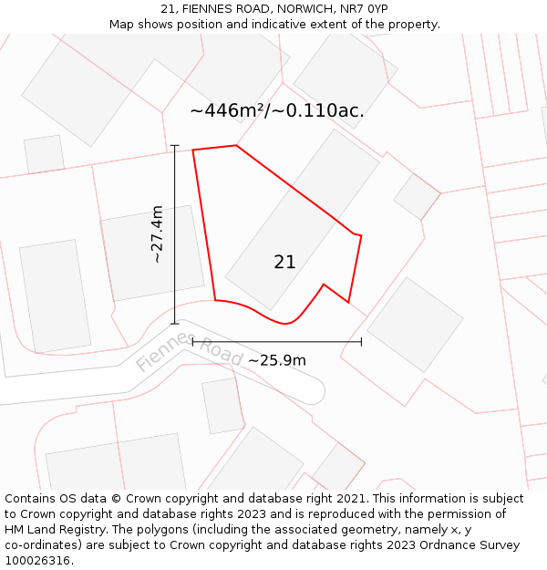 21, FIENNES ROAD, NORWICH, NR7 0YP: Plot and title map