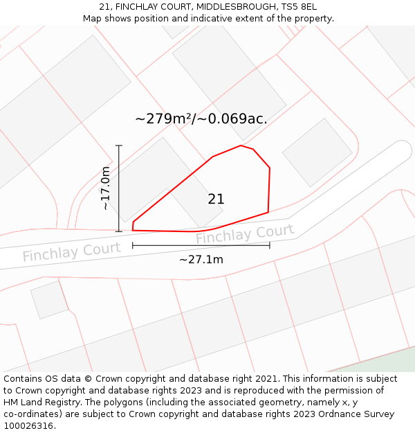 21, FINCHLAY COURT, MIDDLESBROUGH, TS5 8EL: Plot and title map