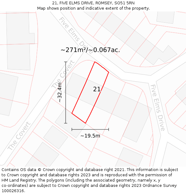 21, FIVE ELMS DRIVE, ROMSEY, SO51 5RN: Plot and title map