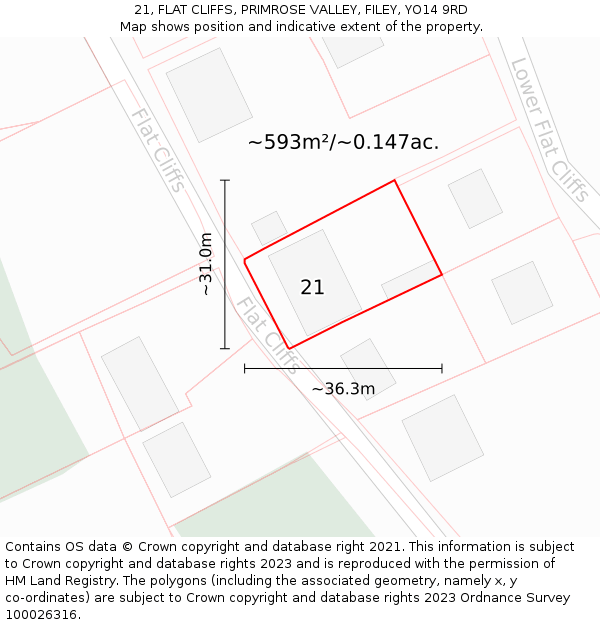 21, FLAT CLIFFS, PRIMROSE VALLEY, FILEY, YO14 9RD: Plot and title map