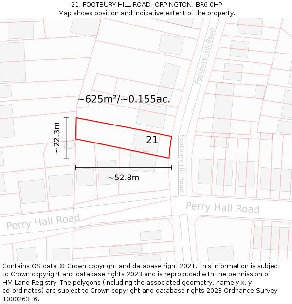 21, FOOTBURY HILL ROAD, ORPINGTON, BR6 0HP: Plot and title map