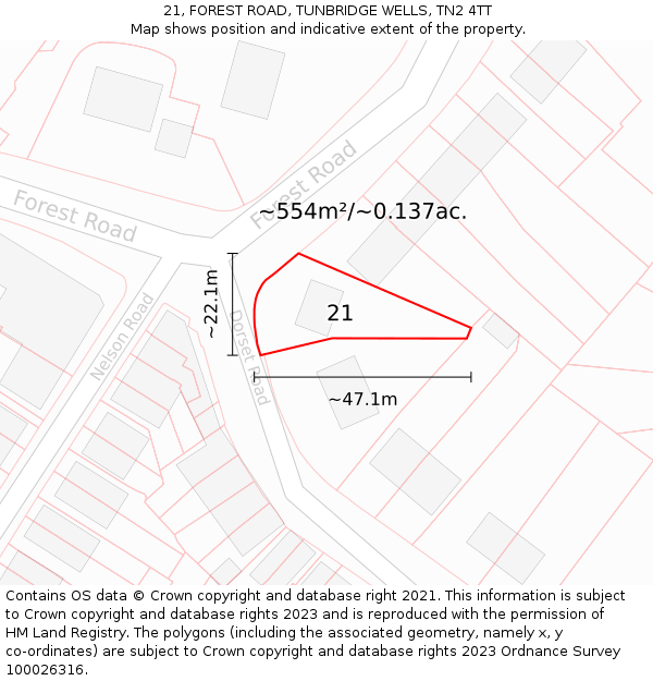 21, FOREST ROAD, TUNBRIDGE WELLS, TN2 4TT: Plot and title map