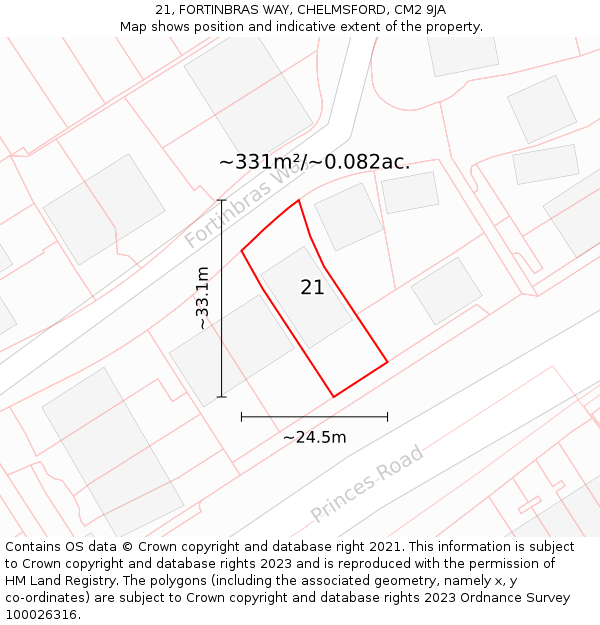 21, FORTINBRAS WAY, CHELMSFORD, CM2 9JA: Plot and title map