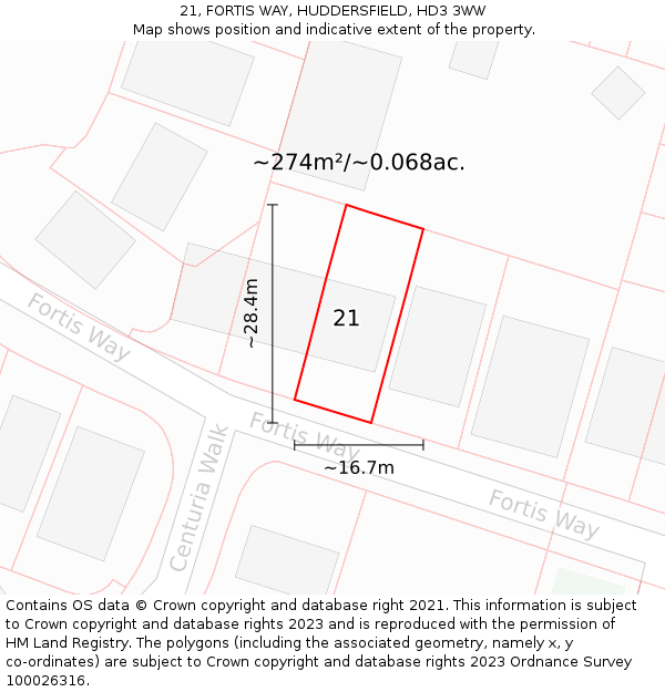 21, FORTIS WAY, HUDDERSFIELD, HD3 3WW: Plot and title map