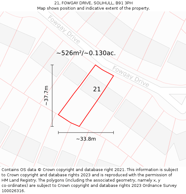 21, FOWGAY DRIVE, SOLIHULL, B91 3PH: Plot and title map