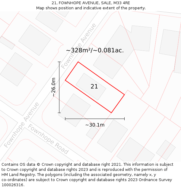 21, FOWNHOPE AVENUE, SALE, M33 4RE: Plot and title map