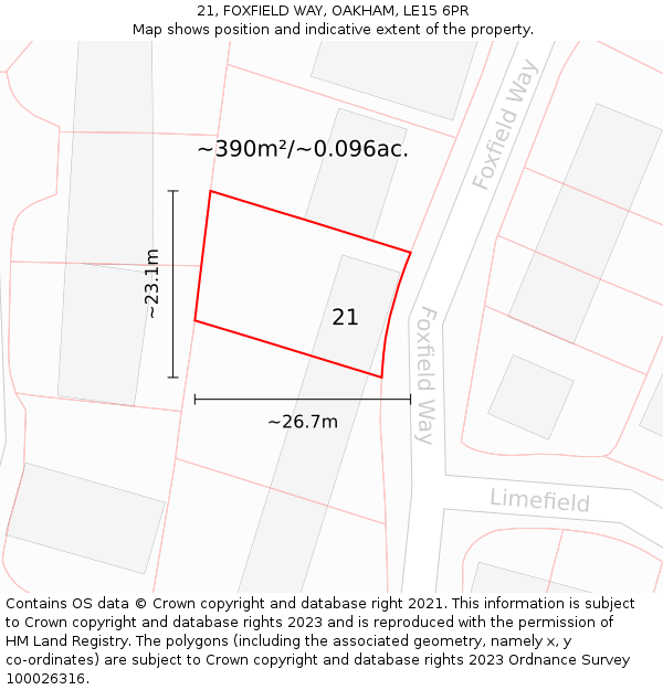 21, FOXFIELD WAY, OAKHAM, LE15 6PR: Plot and title map