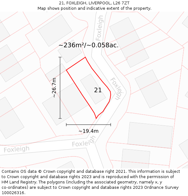21, FOXLEIGH, LIVERPOOL, L26 7ZT: Plot and title map