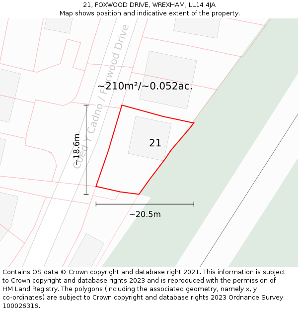 21, FOXWOOD DRIVE, WREXHAM, LL14 4JA: Plot and title map