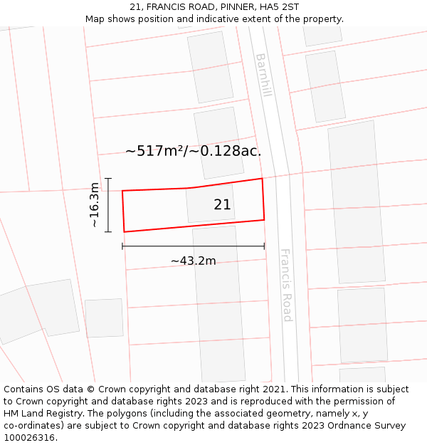 21, FRANCIS ROAD, PINNER, HA5 2ST: Plot and title map