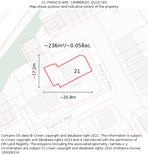 21, FRANCIS WAY, CAMBERLEY, GU15 1EX: Plot and title map