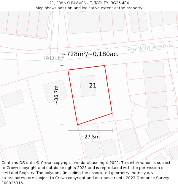 21, FRANKLIN AVENUE, TADLEY, RG26 4EX: Plot and title map