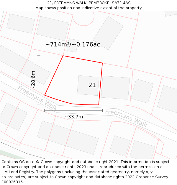 21, FREEMANS WALK, PEMBROKE, SA71 4AS: Plot and title map