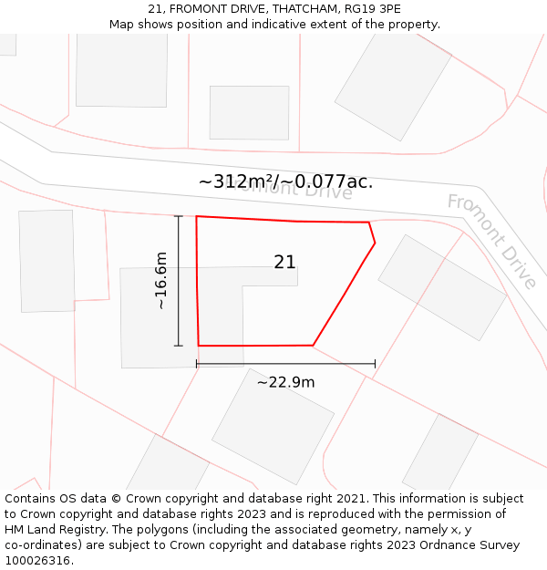 21, FROMONT DRIVE, THATCHAM, RG19 3PE: Plot and title map