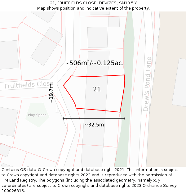 21, FRUITFIELDS CLOSE, DEVIZES, SN10 5JY: Plot and title map