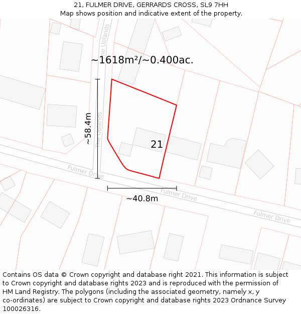 21, FULMER DRIVE, GERRARDS CROSS, SL9 7HH: Plot and title map