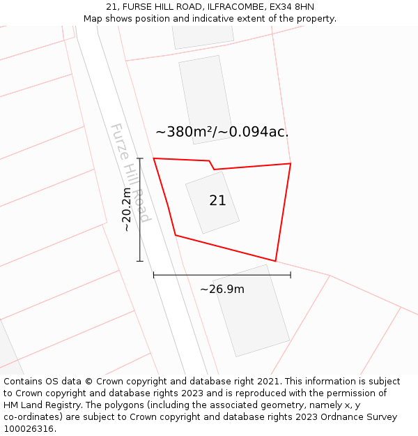 21, FURSE HILL ROAD, ILFRACOMBE, EX34 8HN: Plot and title map