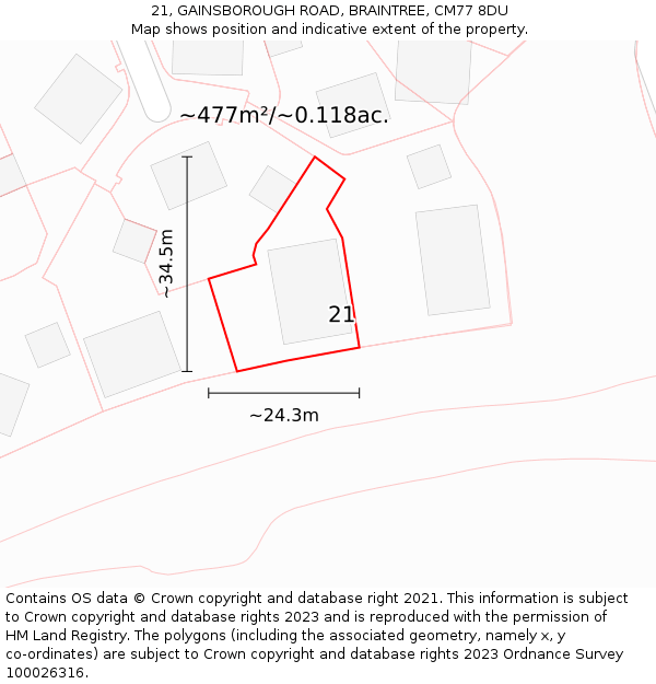 21, GAINSBOROUGH ROAD, BRAINTREE, CM77 8DU: Plot and title map