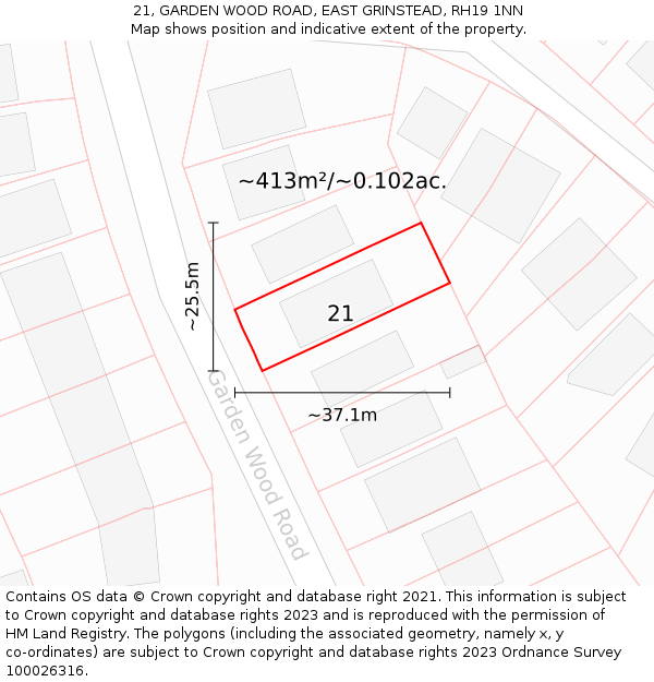 21, GARDEN WOOD ROAD, EAST GRINSTEAD, RH19 1NN: Plot and title map