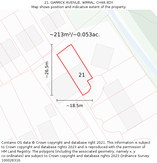 21, GARRICK AVENUE, WIRRAL, CH46 6DY: Plot and title map