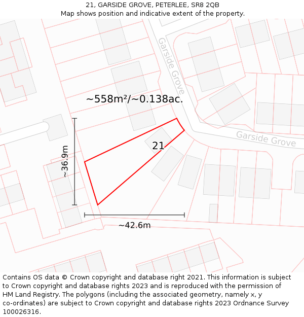 21, GARSIDE GROVE, PETERLEE, SR8 2QB: Plot and title map