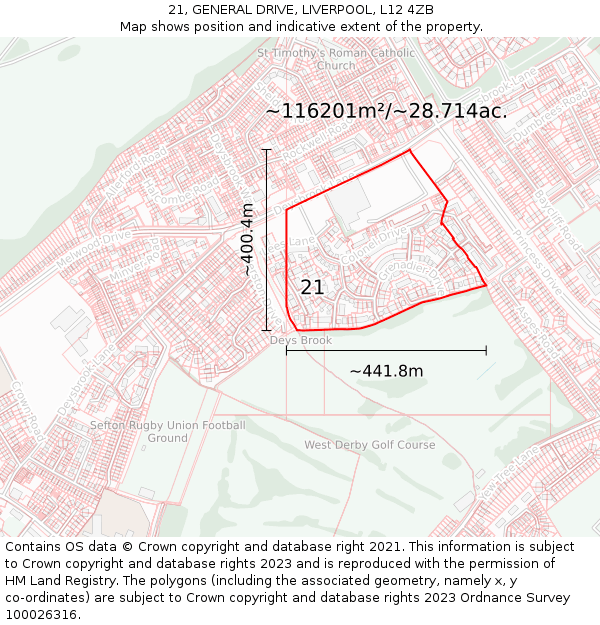 21, GENERAL DRIVE, LIVERPOOL, L12 4ZB: Plot and title map