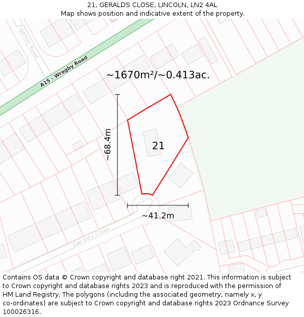 21, GERALDS CLOSE, LINCOLN, LN2 4AL: Plot and title map