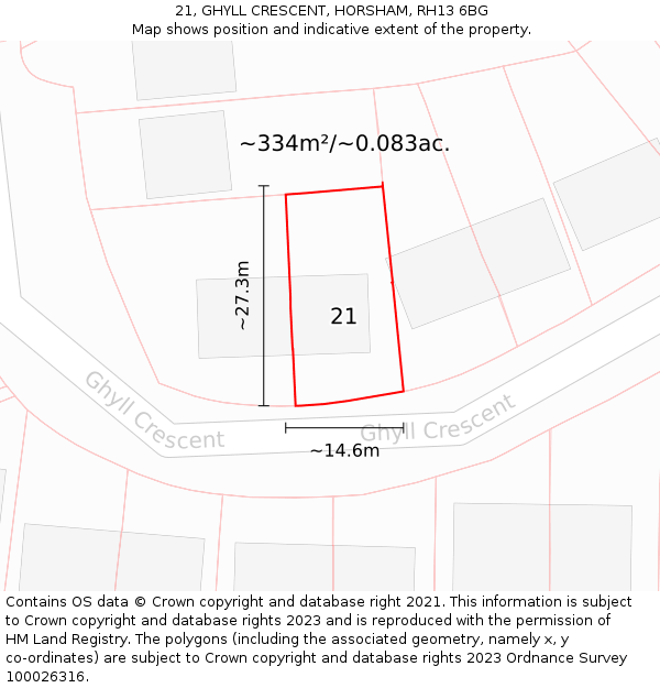 21, GHYLL CRESCENT, HORSHAM, RH13 6BG: Plot and title map