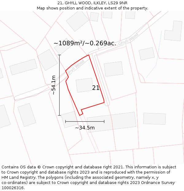 21, GHYLL WOOD, ILKLEY, LS29 9NR: Plot and title map