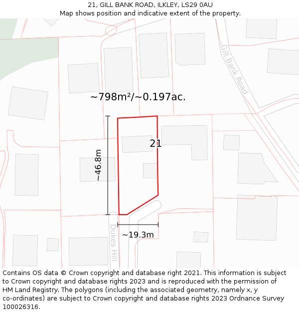 21, GILL BANK ROAD, ILKLEY, LS29 0AU: Plot and title map