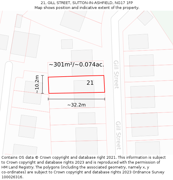 21, GILL STREET, SUTTON-IN-ASHFIELD, NG17 1FP: Plot and title map