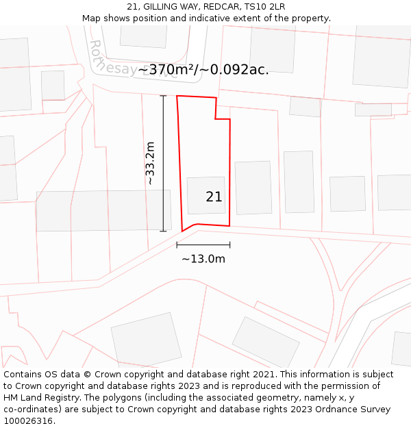 21, GILLING WAY, REDCAR, TS10 2LR: Plot and title map