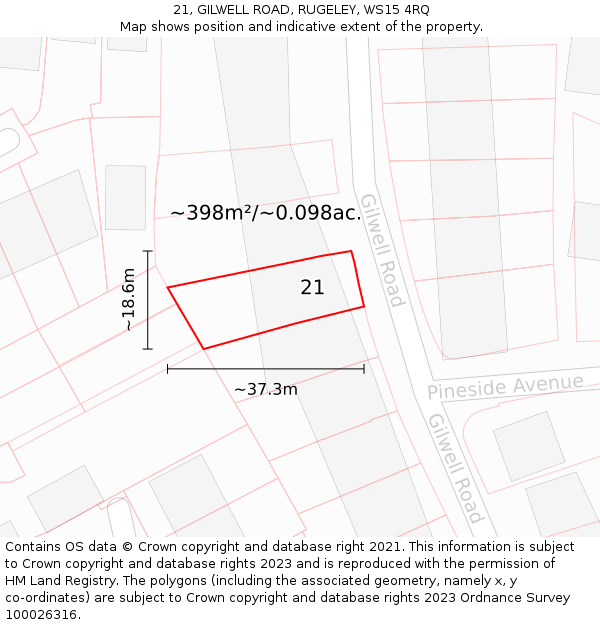 21, GILWELL ROAD, RUGELEY, WS15 4RQ: Plot and title map