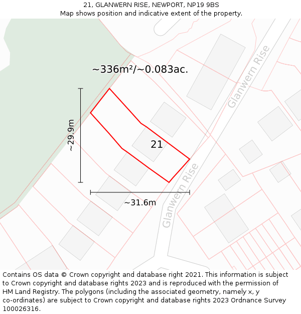 21, GLANWERN RISE, NEWPORT, NP19 9BS: Plot and title map