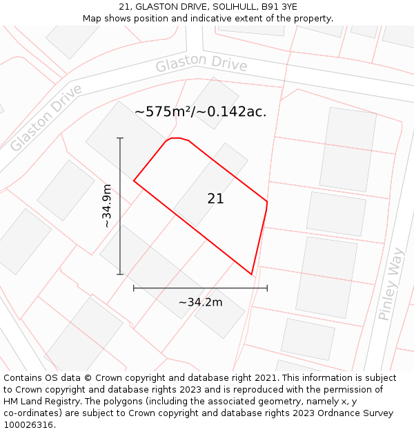 21, GLASTON DRIVE, SOLIHULL, B91 3YE: Plot and title map