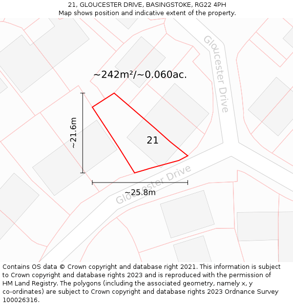 21, GLOUCESTER DRIVE, BASINGSTOKE, RG22 4PH: Plot and title map