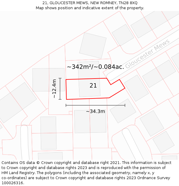 21, GLOUCESTER MEWS, NEW ROMNEY, TN28 8XQ: Plot and title map