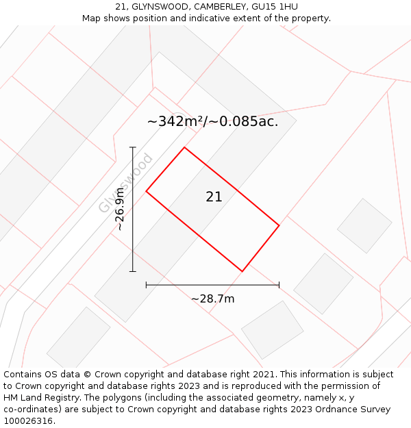 21, GLYNSWOOD, CAMBERLEY, GU15 1HU: Plot and title map