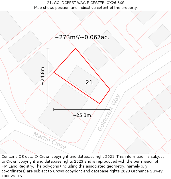 21, GOLDCREST WAY, BICESTER, OX26 6XS: Plot and title map