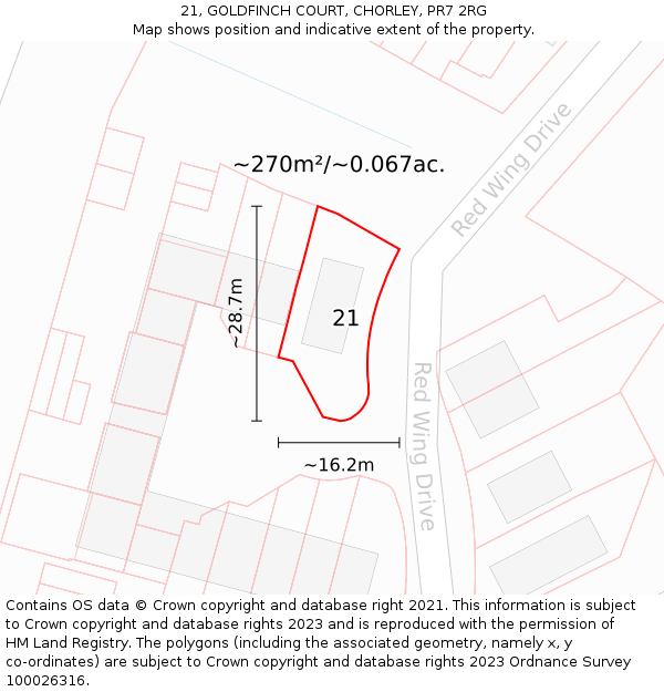 21, GOLDFINCH COURT, CHORLEY, PR7 2RG: Plot and title map