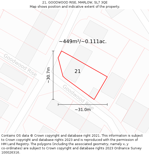 21, GOODWOOD RISE, MARLOW, SL7 3QE: Plot and title map