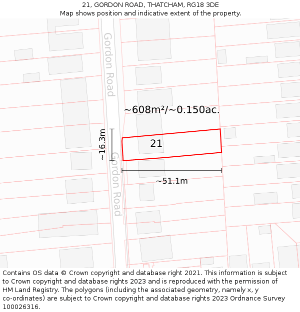 21, GORDON ROAD, THATCHAM, RG18 3DE: Plot and title map