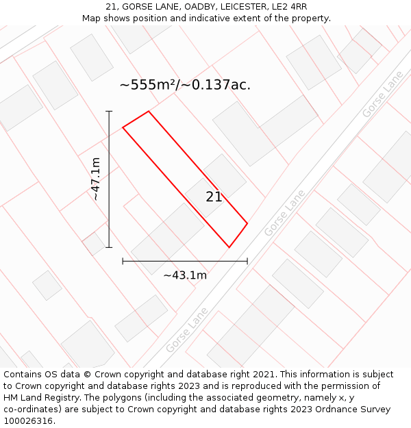 21, GORSE LANE, OADBY, LEICESTER, LE2 4RR: Plot and title map