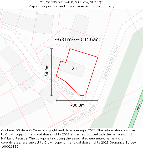 21, GOSSMORE WALK, MARLOW, SL7 1QZ: Plot and title map