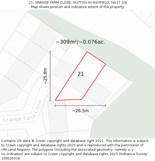 21, GRANGE FARM CLOSE, SUTTON-IN-ASHFIELD, NG17 1NJ: Plot and title map