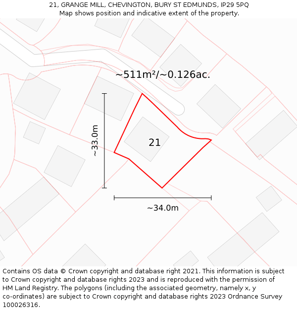 21, GRANGE MILL, CHEVINGTON, BURY ST EDMUNDS, IP29 5PQ: Plot and title map